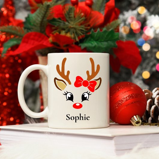 Personalisiert Girls Rentier Weihnachtsfeierliche Kaffeetasse