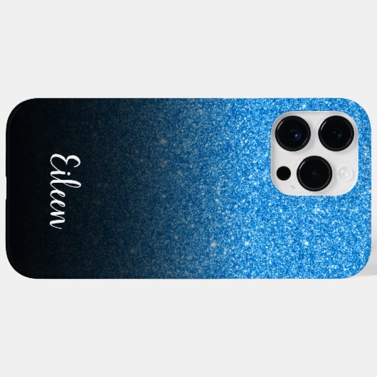 Personalisiert Girly Blue Glitzer Black Ombre Case-Mate iPhone Hülle (Rückseite (Horizontal))