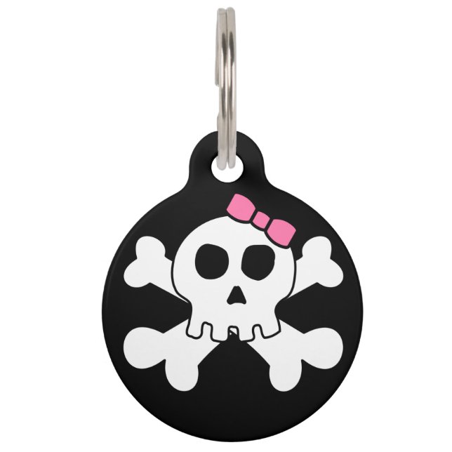 Personalisiert Girly Bow Skull Crossbones Tiermarke (Vorderseite)