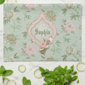 Personalisiert Girly Chic Green und Pink Floral Handtuch (Gefaltet)