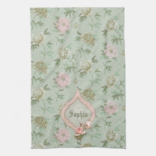 Personalisiert Girly Chic Green und Pink Floral Handtuch (Vertikal)