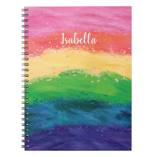 Personalisiert Girly Glitzer Rainbow Notizblock (Vorderseite)