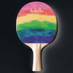 Personalisiert Girly Glitzer Rainbow Tischtennis Schläger<br><div class="desc">Handgemalte,  farbenfrohe Regenbogen in fröhlichen,  hellen Farben werden Ihren Tag sicher aufheitern! Dieses Design ist ein originelles handgemaltes Design,  das zu jedem Farbübergang einen farbigen Glitzer hinzufügt. Ein tolles Geschenk für Geburtstage,  Teenager oder alle,  die ein fröhliches Design Lieben.</div>