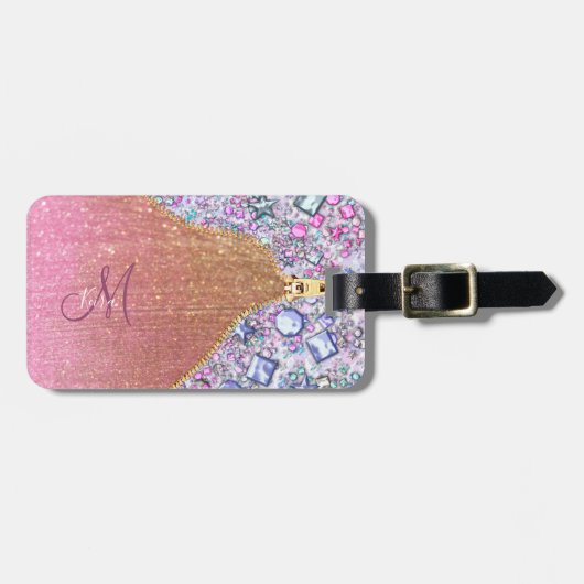 Personalisiert Girly Gold Glitzer Mit Monogramm Ro Gepäckanhänger (Vorderseite horizontal)