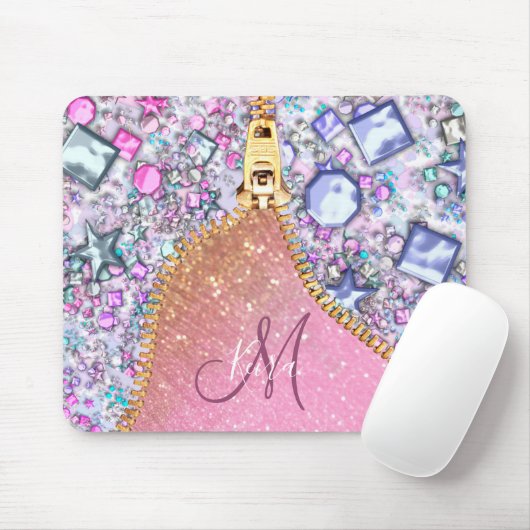 Personalisiert Girly Gold Glitzer Mit Monogramm Ro Mousepad (Mit Mouse)