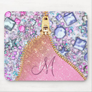 Personalisiert Girly Gold Glitzer Mit Monogramm Ro Mousepad