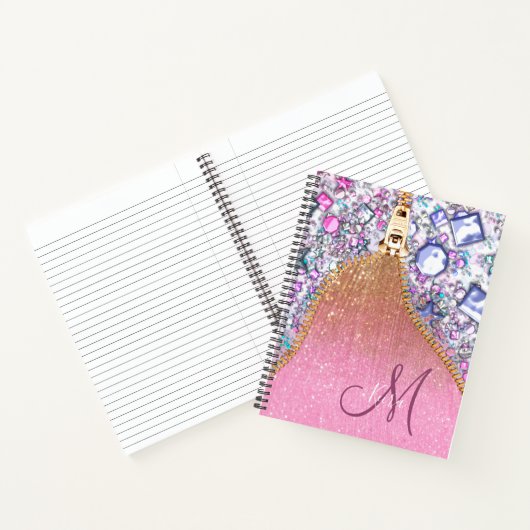 Personalisiert Girly Gold Glitzer Mit Monogramm Ro Notizblock (Innenseite)
