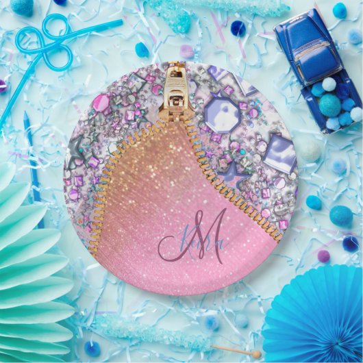Personalisiert Girly Gold Glitzer Mit Monogramm Ro Pappteller (Party)