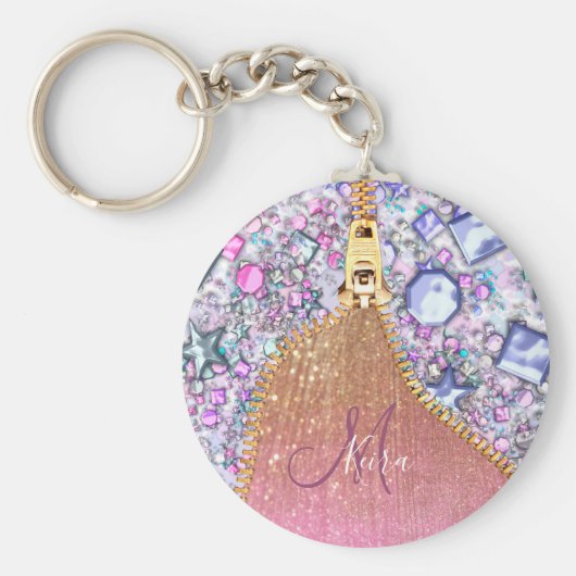 Personalisiert Girly Gold Glitzer Mit Monogramm Ro Schlüsselanhänger (Vorne)
