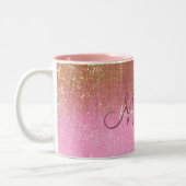 Personalisiert Girly Gold Glitzer Mit Monogramm Ro Zweifarbige Tasse (Links)