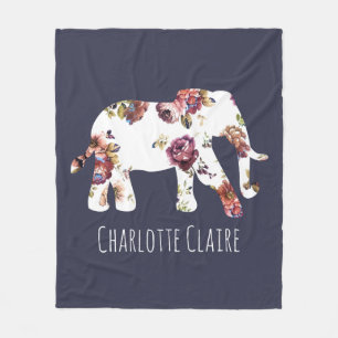 Personalisiert - Girly Granny Floral Elephant Fleecedecke