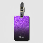 Personalisiert Girly Lila Glitzer Black Ombre Gepäckanhänger (Vorderseite Vertikal)