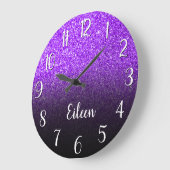 Personalisiert Girly Lila Glitzer Black Ombre Große Wanduhr (Winkel)