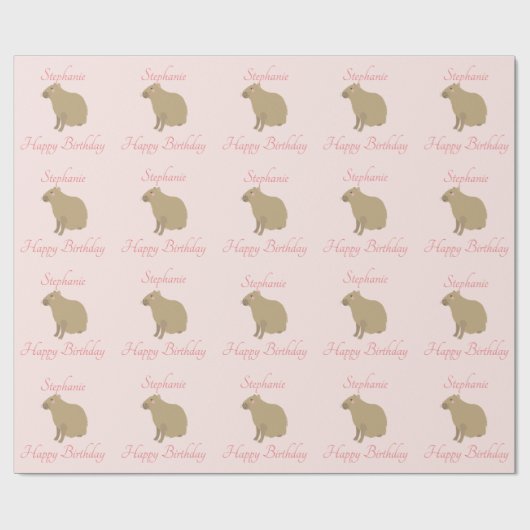 Personalisiert Girly Pink Capybara Muster Geburtst Geschenkpapier (Flach)