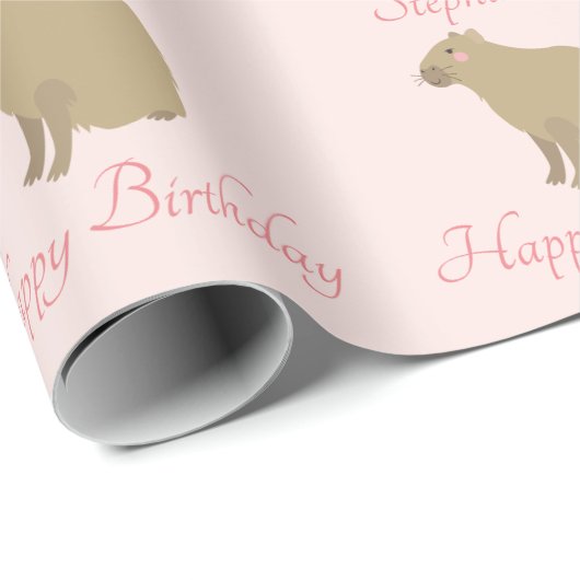 Personalisiert Girly Pink Capybara Muster Geburtst Geschenkpapier (Rolleneckpunkt)
