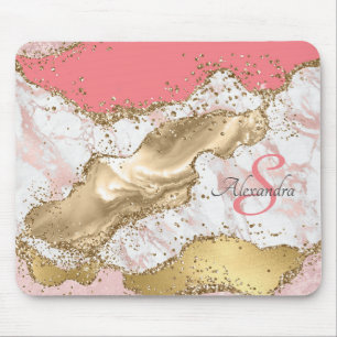 Personalisiert Girly Pink Glitzer Agate Mit Monogr Mousepad
