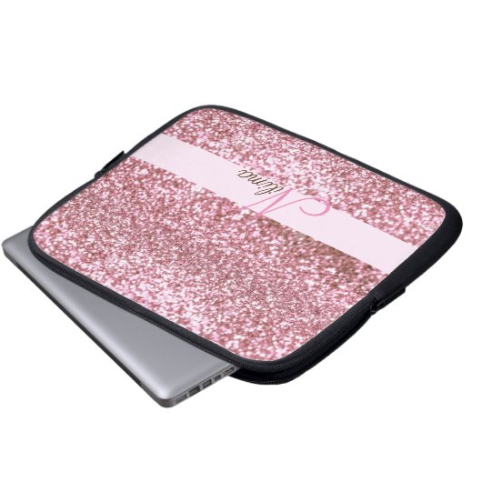 Personalisiert Girly pink Imitats Glitzer Glitzern Laptopschutzhülle (Vorne Knopf)
