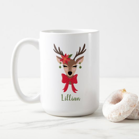 Personalisiert Girly Reindeer Kaffeetasse (Mit Donut)