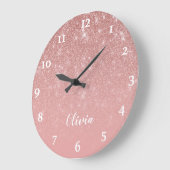 Personalisiert Girly Rose Gold Glitzer Glam Ombre Große Wanduhr (Winkel)