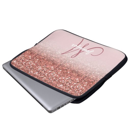 Personalisiert Girly Rose Gold Glitzer Glitzern Na Laptopschutzhülle (Vorne Knopf)