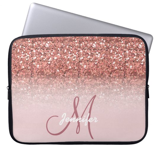 Personalisiert Girly Rose Gold Glitzer Glitzern Na Laptopschutzhülle (Vorderseite)
