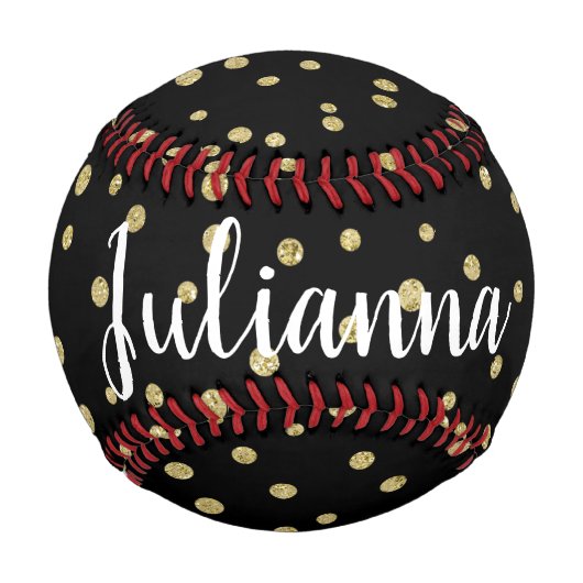 Personalisiert Glam Black Gold Dot Pattern Einziga Baseball (Rückseite)