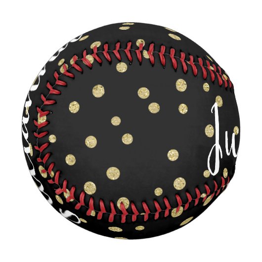 Personalisiert Glam Black Gold Dot Pattern Einziga Baseball (Vorderseite Links)