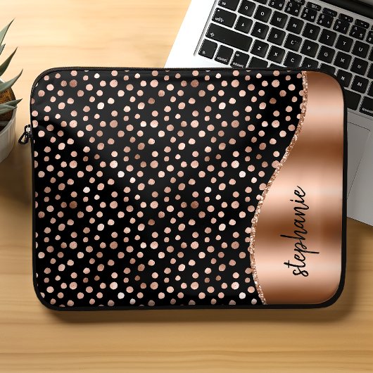 Personalisiert Glam Paint Spots Rose Gold Schwarz Laptopschutzhülle