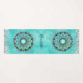 Personalisiert Glittery Lotus Mandala auf Aquamari Yogamatte (Vorderseite (Horizontal))