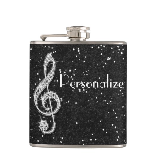 Personalisiert Glitzy Funkelnd Diamond Musiknote Flachmann (Vorderseite)