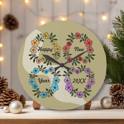 PERSONALISIERT GLÜCKLICHES NEUJAHR 20XX & BLUME KR GROßE WANDUHR