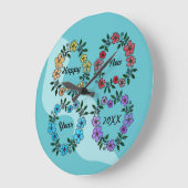 PERSONALISIERT GLÜCKLICHES NEUJAHR 20XX & BLUME KR GROßE WANDUHR (Winkel)