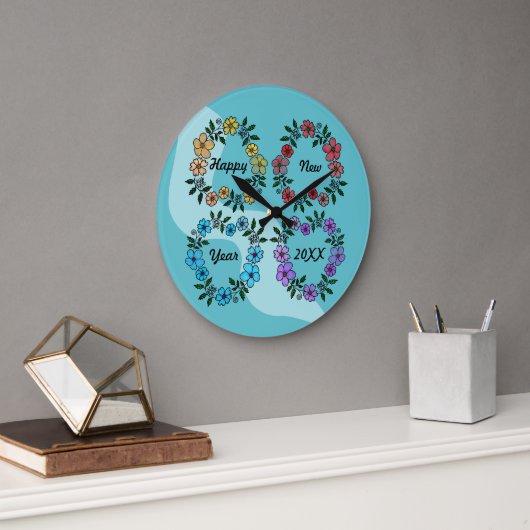 PERSONALISIERT GLÜCKLICHES NEUJAHR 20XX & BLUME KR GROßE WANDUHR (Büro)