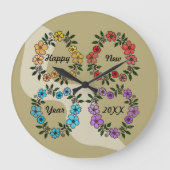 PERSONALISIERT GLÜCKLICHES NEUJAHR 20XX & BLUME KR GROßE WANDUHR (Vorderseite)