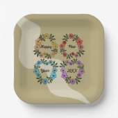 PERSONALISIERT GLÜCKLICHES NEUJAHR 20XX & BLUME KR PAPPTELLER (Vorderseite)
