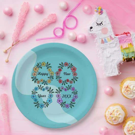 PERSONALISIERT GLÜCKLICHES NEUJAHR 20XX & BLUME KR PAPPTELLER (Party)