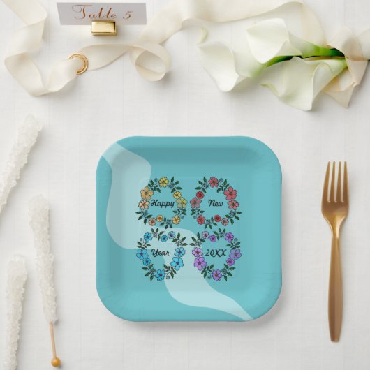 PERSONALISIERT GLÜCKLICHES NEUJAHR 20XX & BLUME KR PAPPTELLER (Hochzeit)