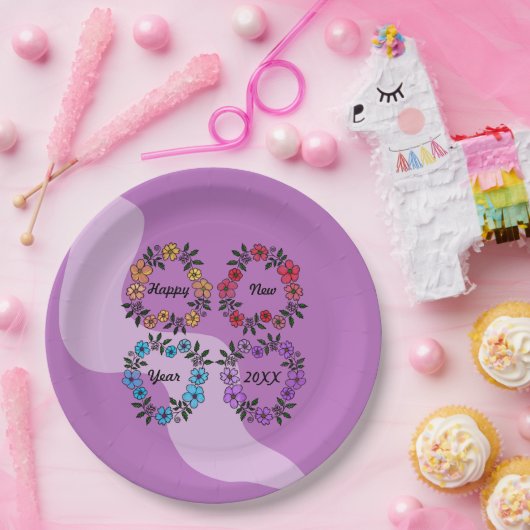 PERSONALISIERT GLÜCKLICHES NEUJAHR 20XX & BLUME KR PAPPTELLER (Party)