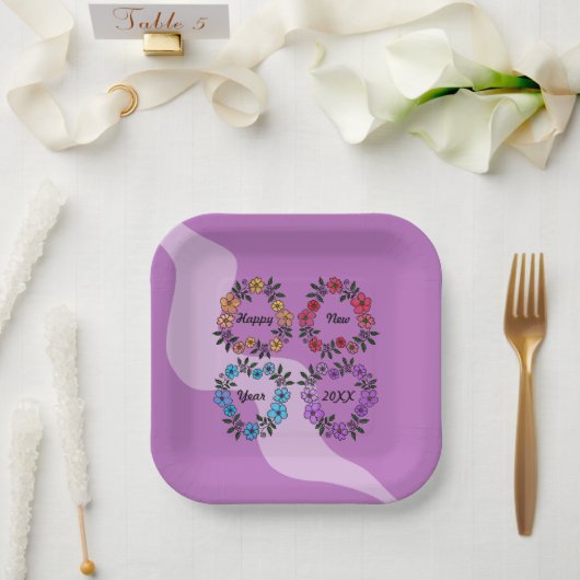 PERSONALISIERT GLÜCKLICHES NEUJAHR 20XX & BLUME KR PAPPTELLER (Hochzeit)