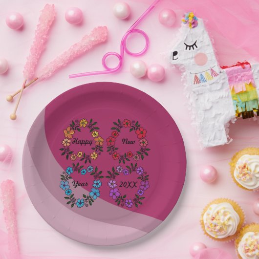 PERSONALISIERT GLÜCKLICHES NEUJAHR 20XX & BLUME KR PAPPTELLER (Party)