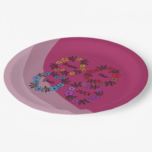 PERSONALISIERT GLÜCKLICHES NEUJAHR 20XX & BLUME KR PAPPTELLER (Schrägansicht)