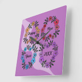 PERSONALISIERT GLÜCKLICHES NEUJAHR 20XX & BLUME KR QUADRATISCHE WANDUHR (Winkel)