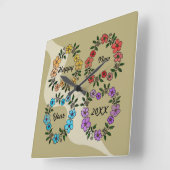 PERSONALISIERT GLÜCKLICHES NEUJAHR 20XX & BLUME KR QUADRATISCHE WANDUHR (Winkel)