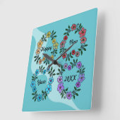 PERSONALISIERT GLÜCKLICHES NEUJAHR 20XX & BLUME KR QUADRATISCHE WANDUHR (Winkel)