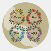 PERSONALISIERT GLÜCKLICHES NEUJAHR 20XX & BLUME KR RUNDER AUFKLEBER (Vorderseite)