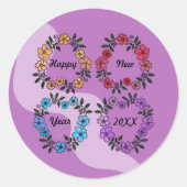PERSONALISIERT GLÜCKLICHES NEUJAHR 20XX & BLUME KR RUNDER AUFKLEBER (Vorderseite)