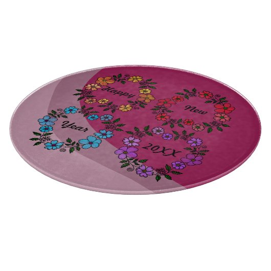PERSONALISIERT GLÜCKLICHES NEUJAHR 20XX & BLUME KR SCHNEIDEBRETT (Ecke)