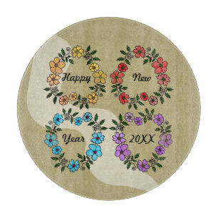 PERSONALISIERT GLÜCKLICHES NEUJAHR 20XX & BLUME KR SCHNEIDEBRETT