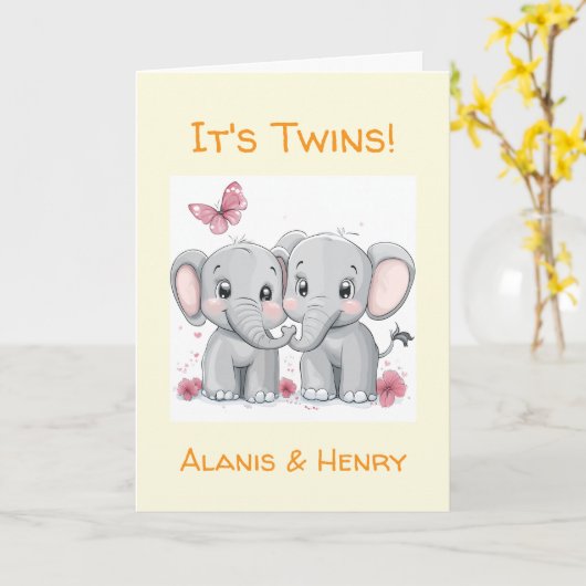 Personalisiert Glückwunschkarte, Unisex Twins Karte (Gelbe Blume)