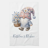 Personalisiert Gnome Daises Weiße Gelbe Blumen Geschirrtuch (Vertikal)